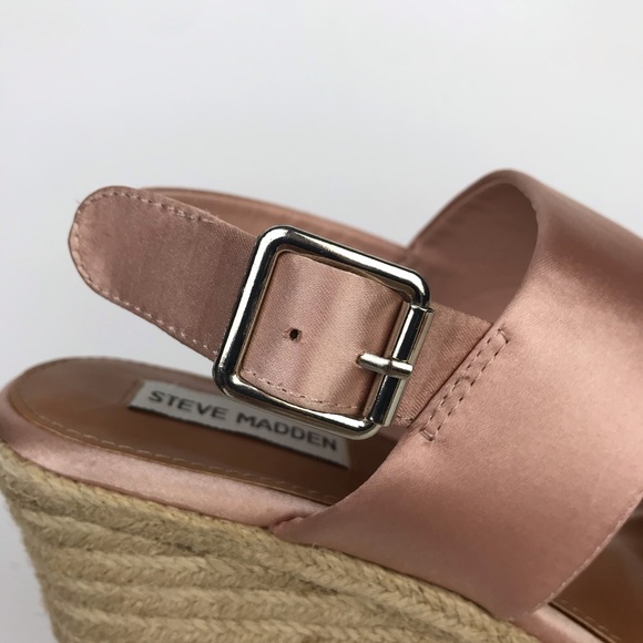 Steve Madden Woven Wedge Sandal Pink Satin Straps - Picture 2 of 16